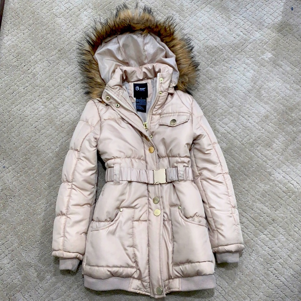Girls jacket with detachable fur hood